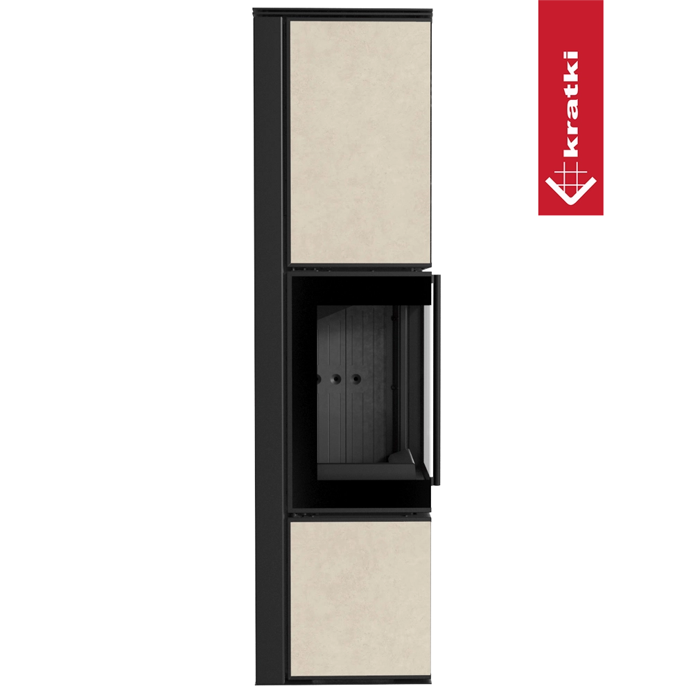 Kratki Tora L hoge haard met beige panelen en zwart raam