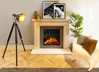 Charlton & Jenrick Luminosa 62 in een woonkamer met schouw en brandend haardvuur
