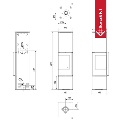 Kratki Ren L technische tekening met maatvoering