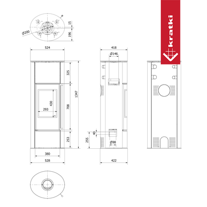 Technische tekening van de Kratki Erik Hoog met afmetingen en specificaties.