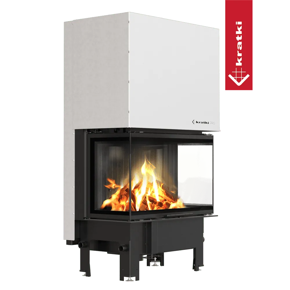 Kratki Regnor 800/400 haard met moderne glazen behuizing en zichtbare vlammen.