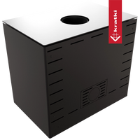 Kratki Kari 80 zwarte haardkachel met witte bovenplaat en ronde opening