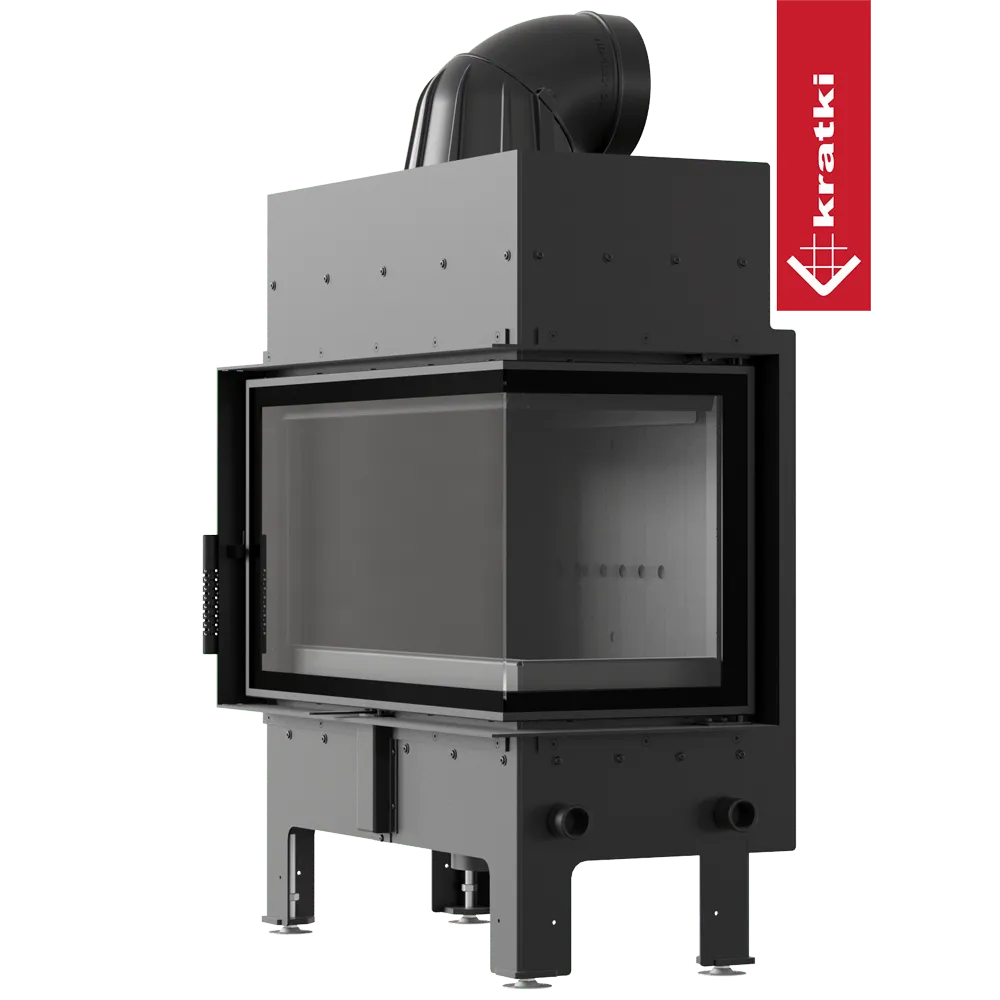 Kratki Floki M 10 kW Rechts, moderne hoekhaard met glazen deur en robuuste constructie.