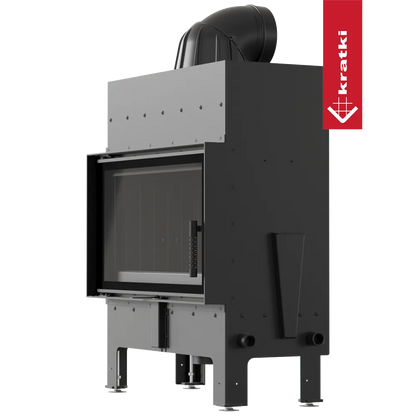 Kratki Floki M 10 kW houtkachel met modern ontwerp en zwarte afwerking.