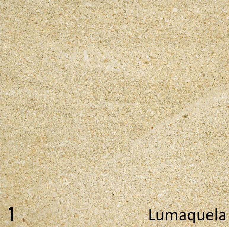 Schouw Stein variant t.b.v. vrijstaande kachel, beige lumaquela-steenstructuur