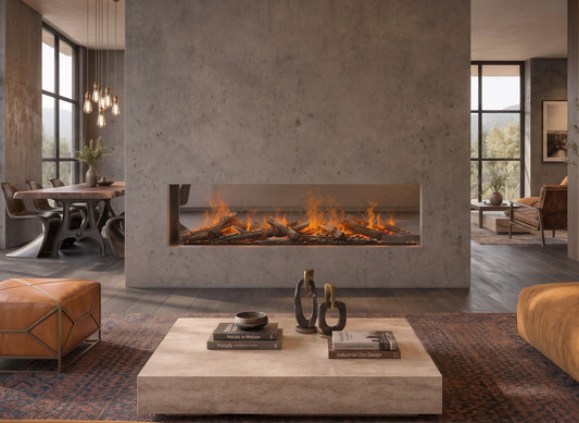 Dimplex Triton 1000 Optimyst ingebouwde haard met vlammen in een modern interieur