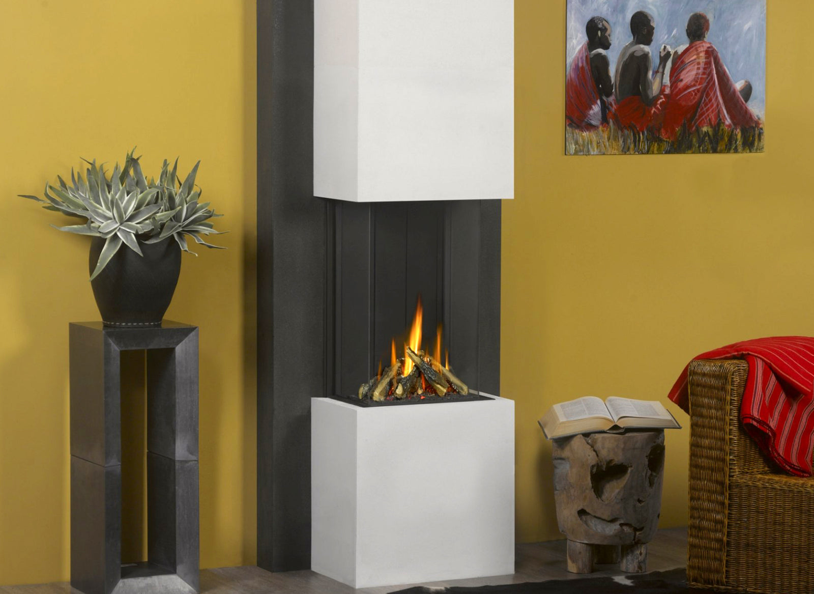Trimline Fires 38 Panoramic in woonkamer met brandend vuur