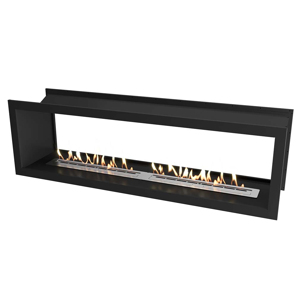 Icon Fires Double Sided Slimline Firebox 2000 met twee branders, zwart, met vlammen