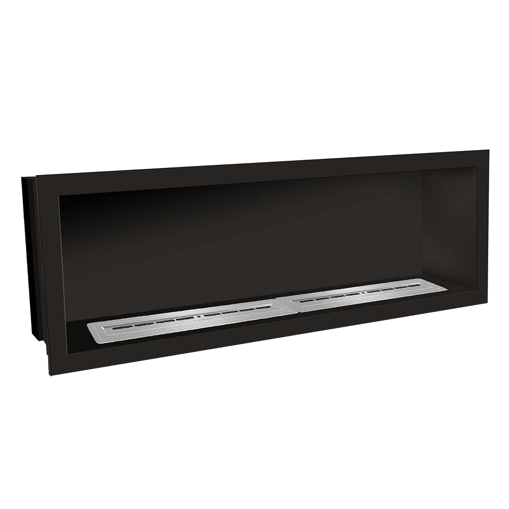 Icon Fires Slimline Firebox 2000 met twee zilveren branders, zwart inbouwframe