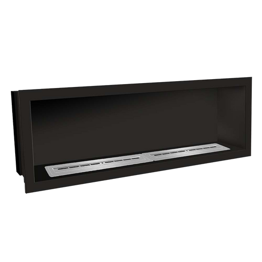 Icon Fires Slimline Firebox 2000 met twee zilveren branders, zwart inbouwframe