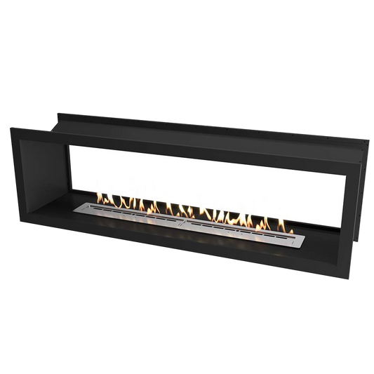 Icon Fires Double Sided Slimline Firebox 2000 met Slimline 1400 Brander, zwarte inbouwhaard met vlammen