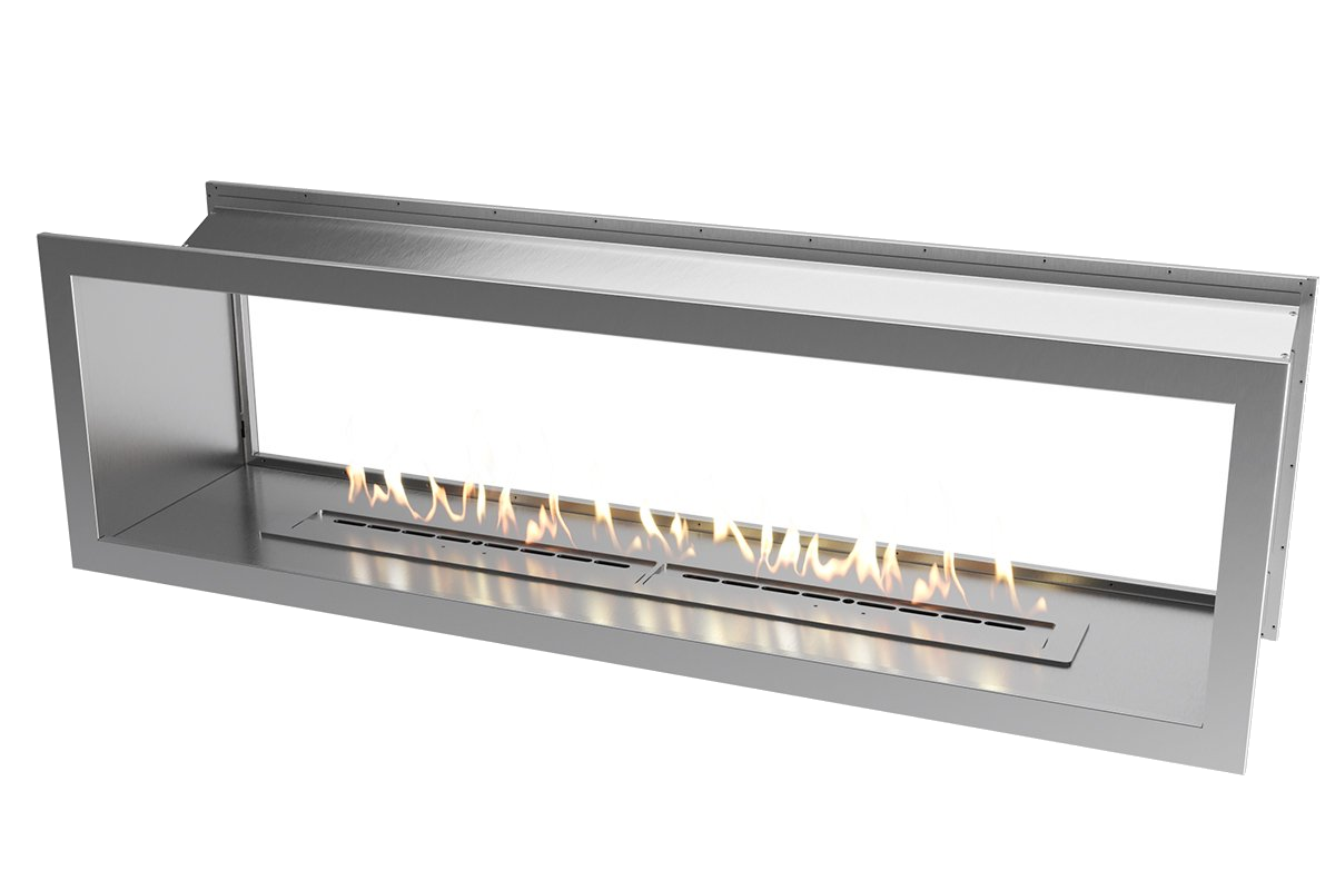 Icon Fires Double Sided Slimline Firebox 2000 met Slimline 1400 Brander, met vlammen