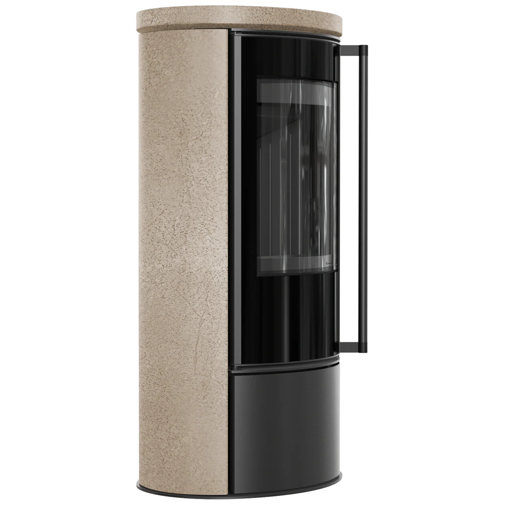 Kratki Erik kachel met beige bekleding en zwarte glazen deur