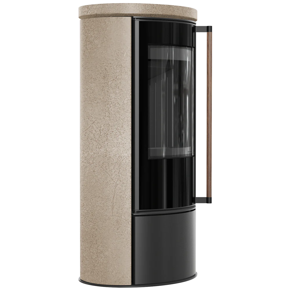 Kratki Erik kachel met beige bekleding en zwarte glazen deur