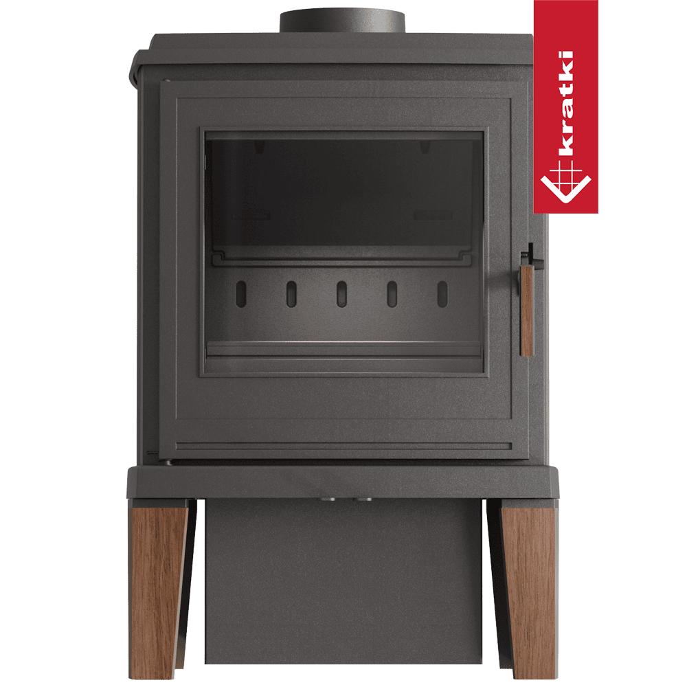 Kratki K11 houtkachel met glazen deur en houten poten