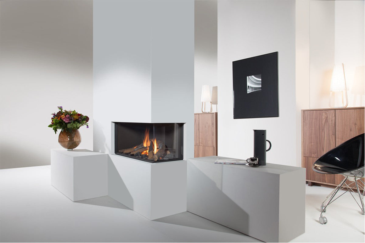 Wanders Danta 800 hoek ingebouwd in moderne woonkamer met vlammen