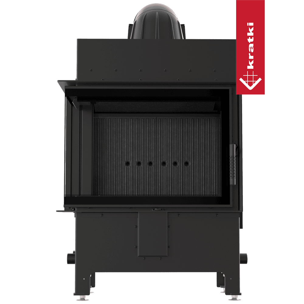 Kratki Lucy 12 kW in zwart, frontaanzicht met open haarddeur