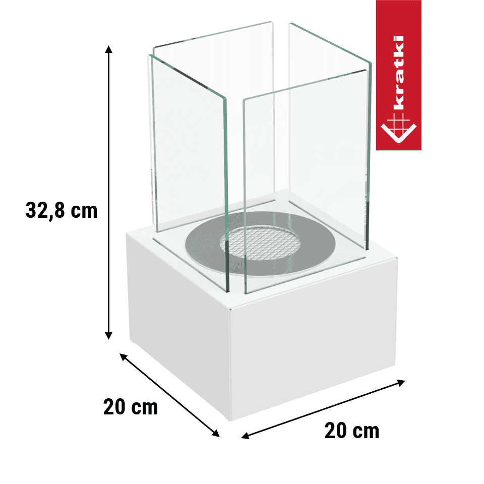 Kratki Tango1 tafelhaard met glazen panelen, afmetingen 32,8 cm hoog, 20 cm breed.