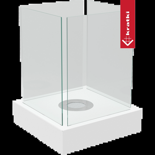 Kratki Tango4 TÜV glasbranders met glazen zijpanelen en witte basis