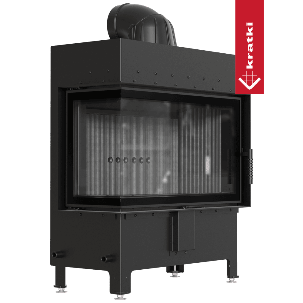Kratki Lucy 14 kW haardkachel met glazen deur en rookafvoer bovenaan