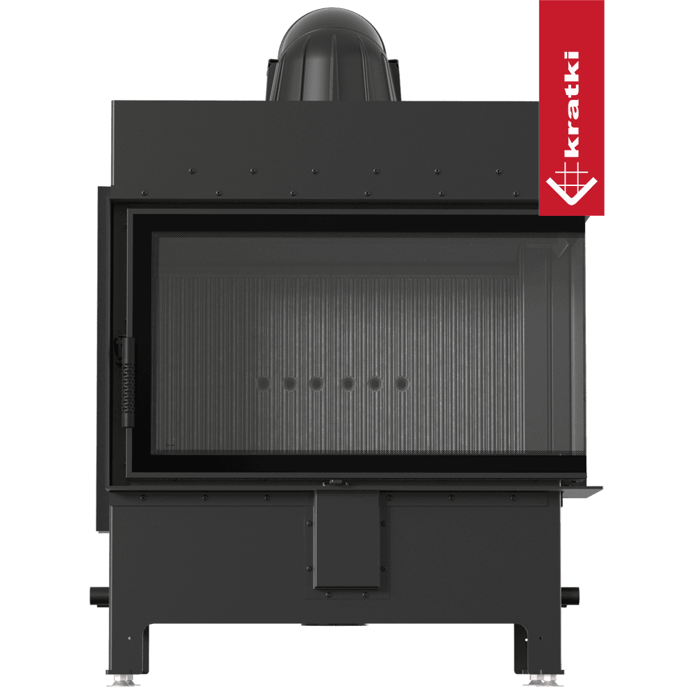 Kratki Lucy 14 kW houtkachel frontaal op groene achtergrond