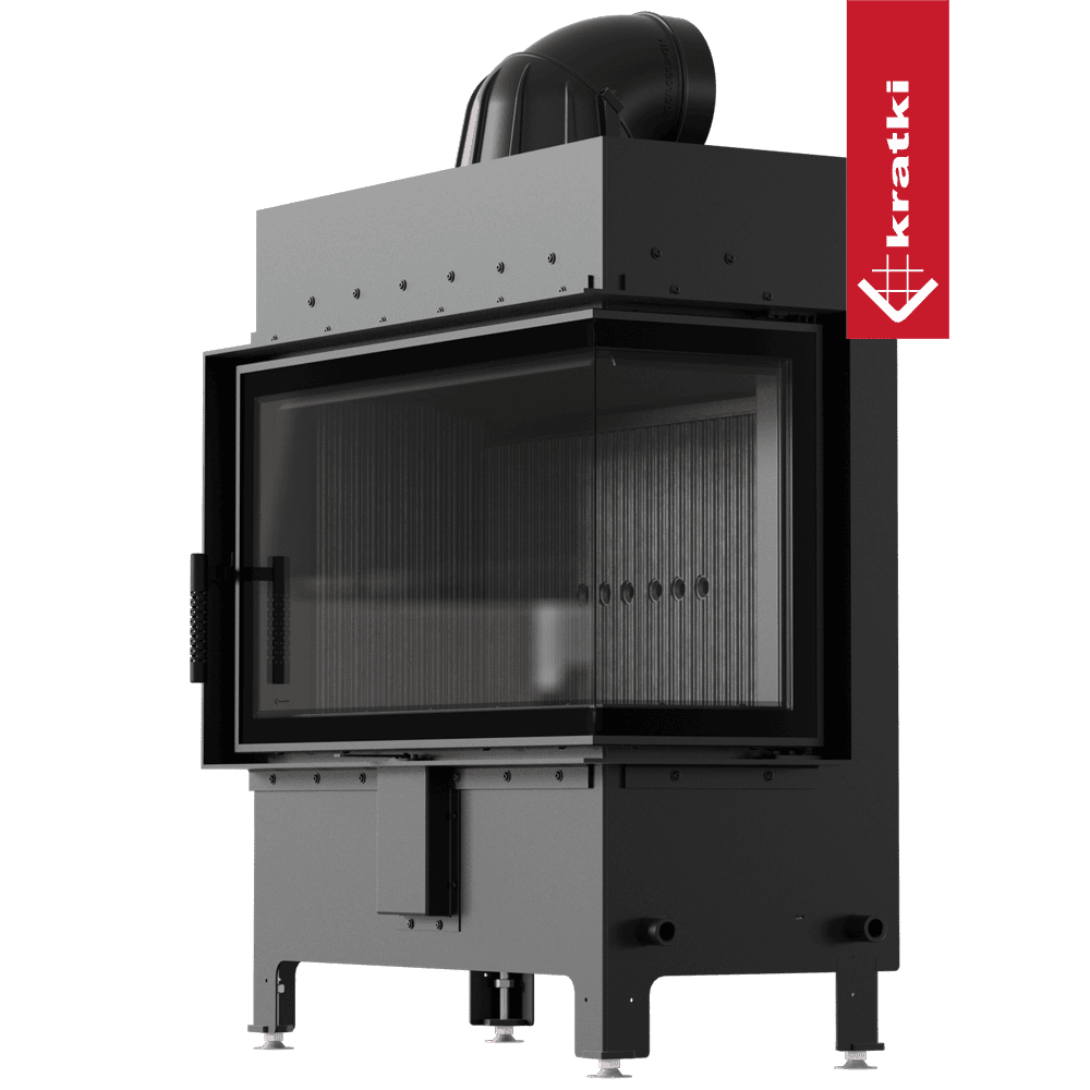 Kratki Lucy 14 kW inzethaard met glazen deur en rookafvoer bovenop
