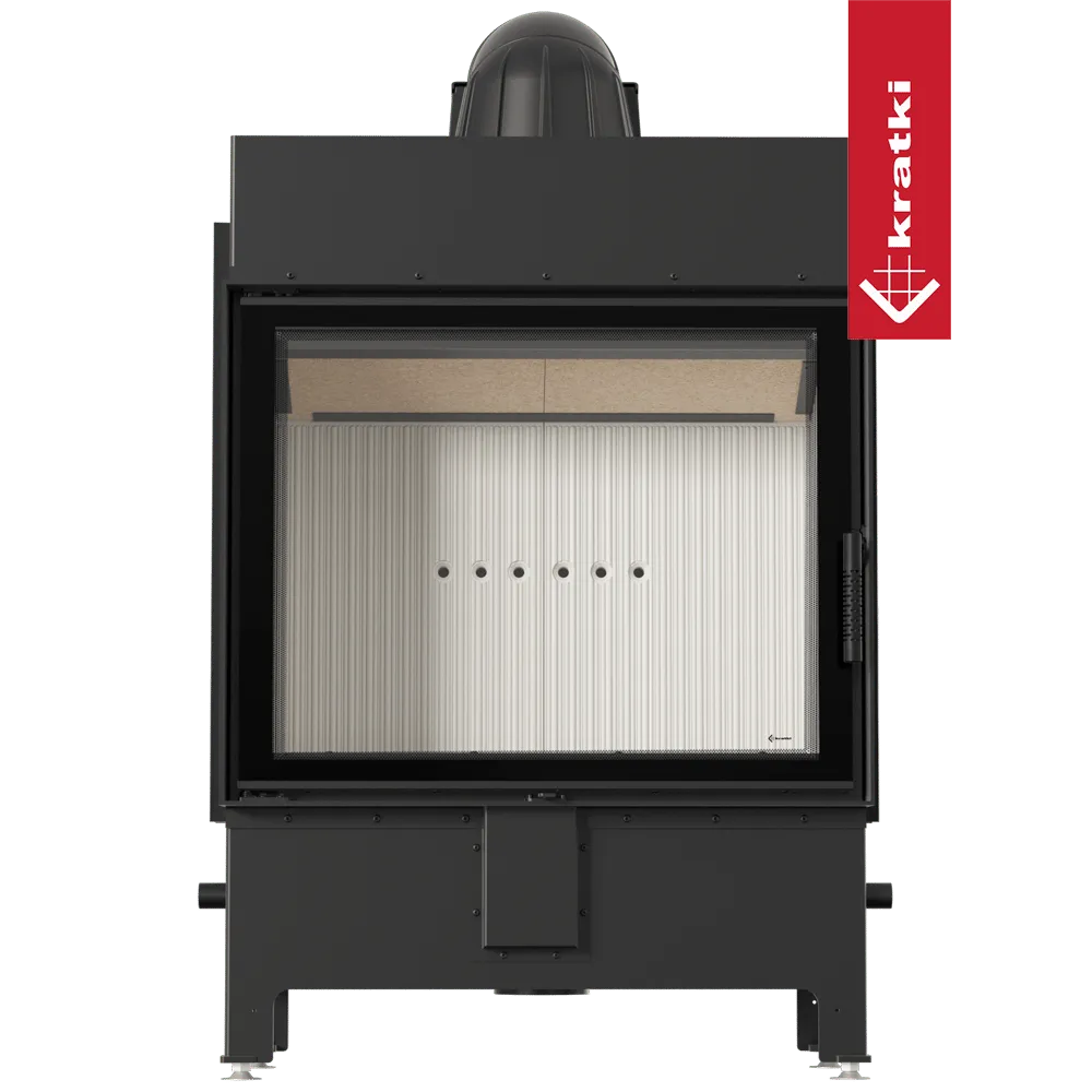 Kratki Lucy 15 kW houtkachel met glazen deur en moderne, strakke afwerking.