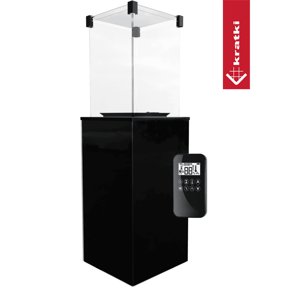 Kratki Patio terrasverwarmer met glazen windscherm en afstandsbediening