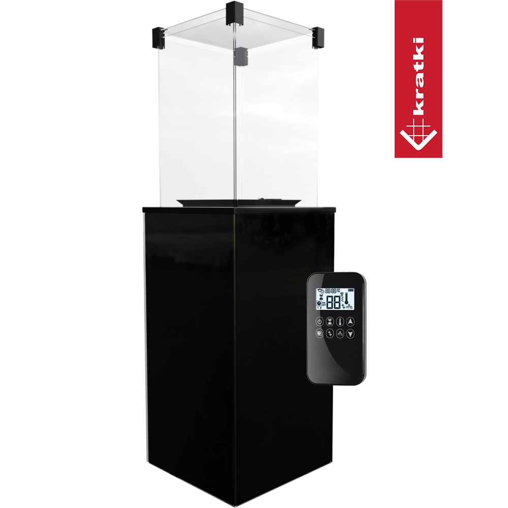 Kratki Patio terrasverwarmer met glazen ombouw en afstandsbediening