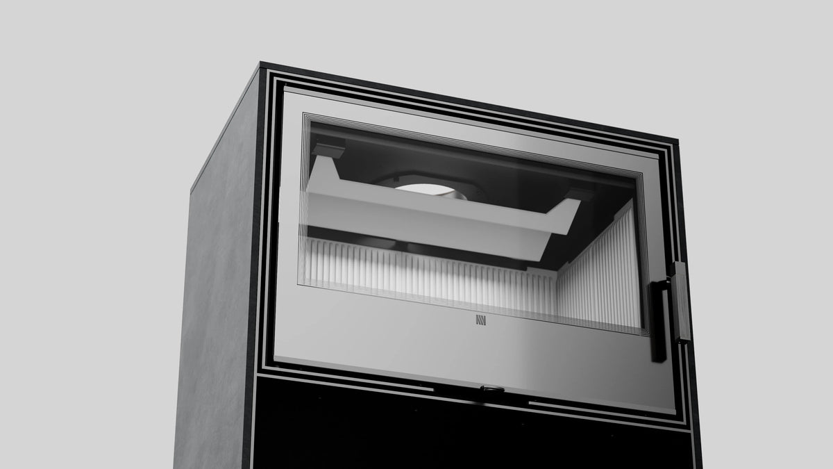 Close-up van de Balstil Forli 95 met open haarddeur en zichtbaar interieur
