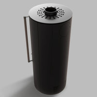 Balstil Targa zwarte cilindervormige kachel met ronde bovenaansluiting en ventilatieopeningen