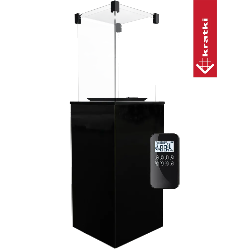 Kratki Patio terrasverwarmer met afstandsbediening, op groene achtergrond