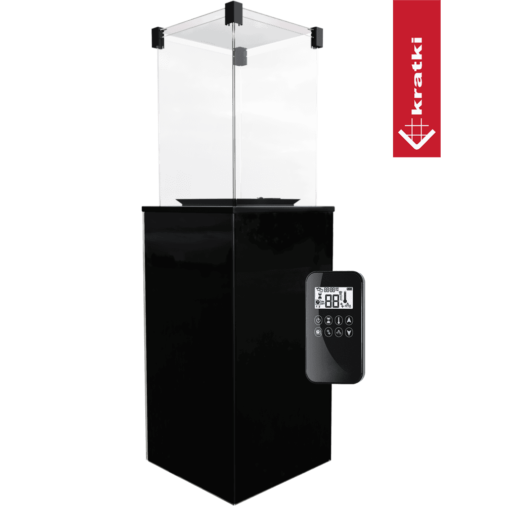 Kratki Patio terrasverwarmer met afstandsbediening, op groene achtergrond