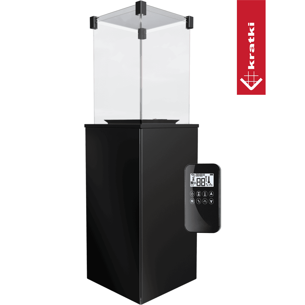 Kratki Patio terrasverwarmer met glazen ombouw en afstandsbediening