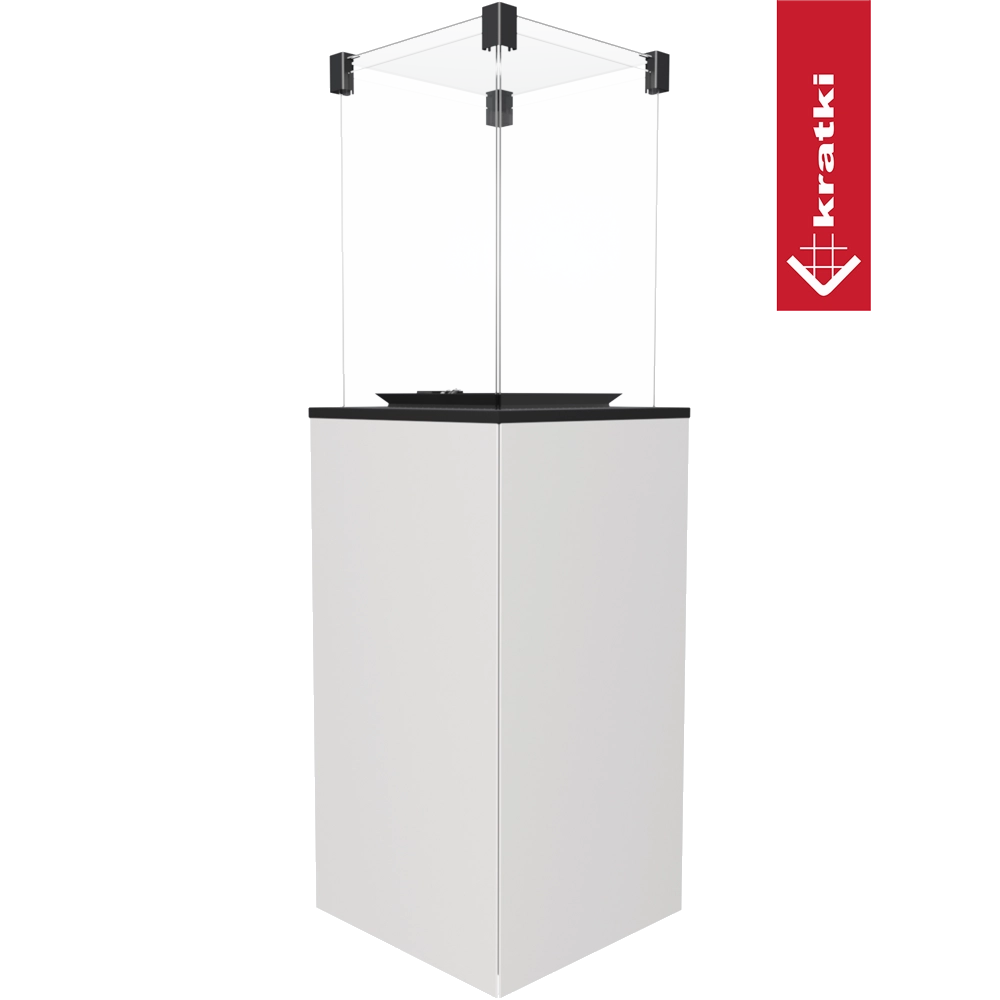 Kratki Patio hangende witte haard met glazen omkasting en zwart bovenframe