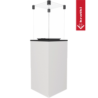 Kratki Patio hangende witte haard met glazen omkasting en zwart bovenframe