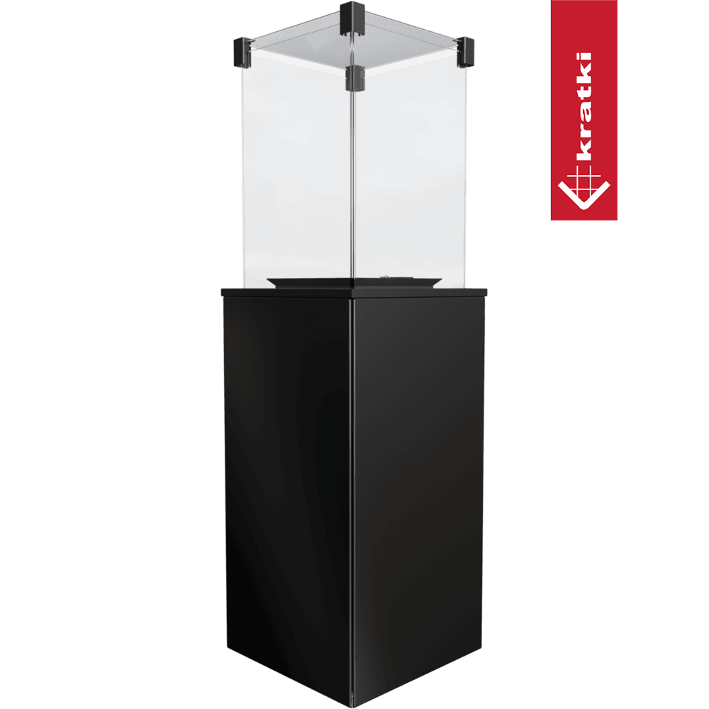 Kratki Patio terrasverwarmer met glazen windscherm en zwarte behuizing