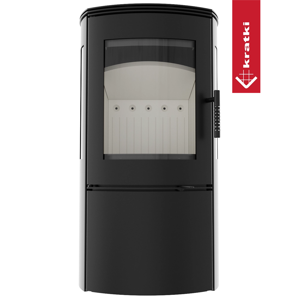 Kratki Falcon pelletkachel met glazen deur en zwart metalen design