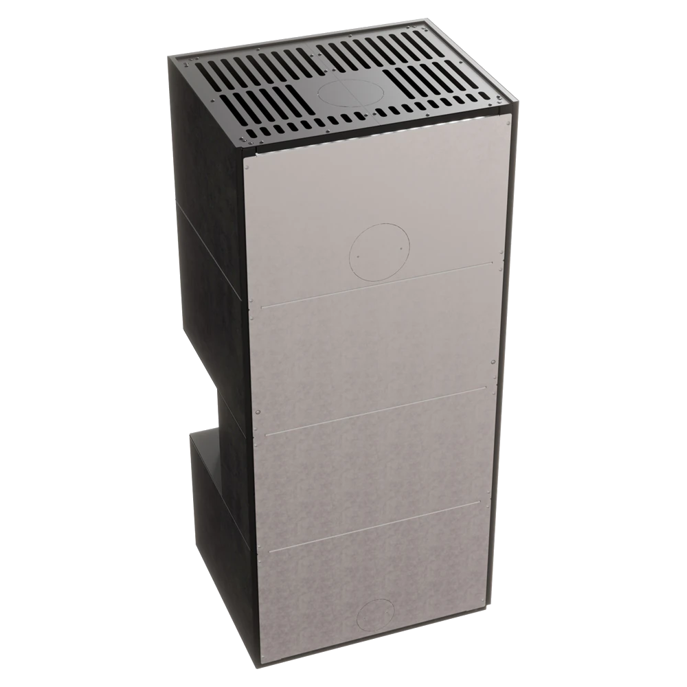 Balstil Milano 680/280-kachel, achterzijde met metalen panelen en geventileerd bovenrooster