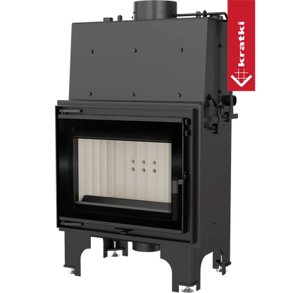 Kratki Aquario M 8 kW houtkachel met glazen deur en zwart metalen frame.