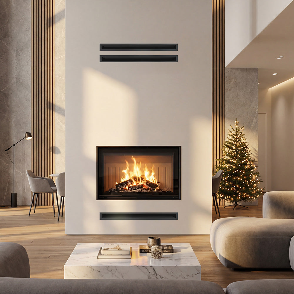 Kratki Zibi Eco ingebouwde haard in moderne woonkamer