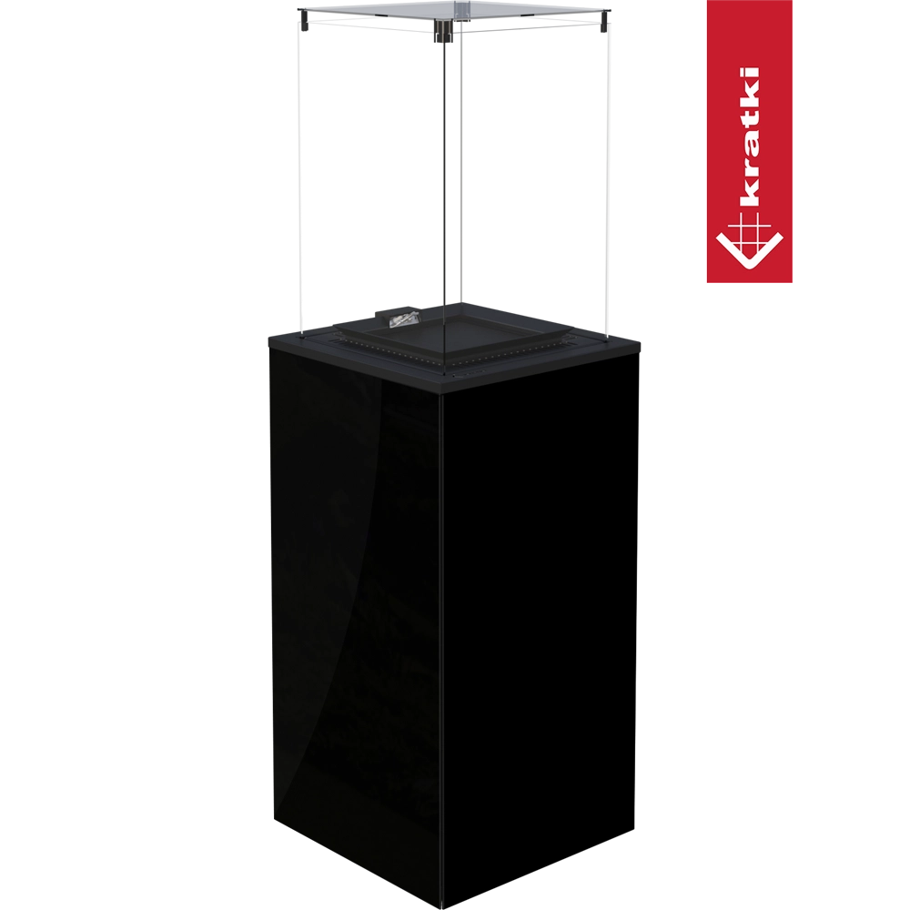 Kratki Patio Mini terrasverwarmer met glazen windschermen en zwart omhulsel