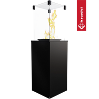 Kratki Patio Mini zwarte vuurtafel met glazen ombouw en zichtbare vlammen