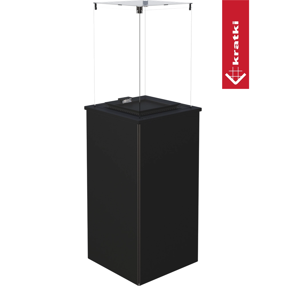 Kratki Patio Mini zwarte hangende terrasverwarmer met glazen scherm