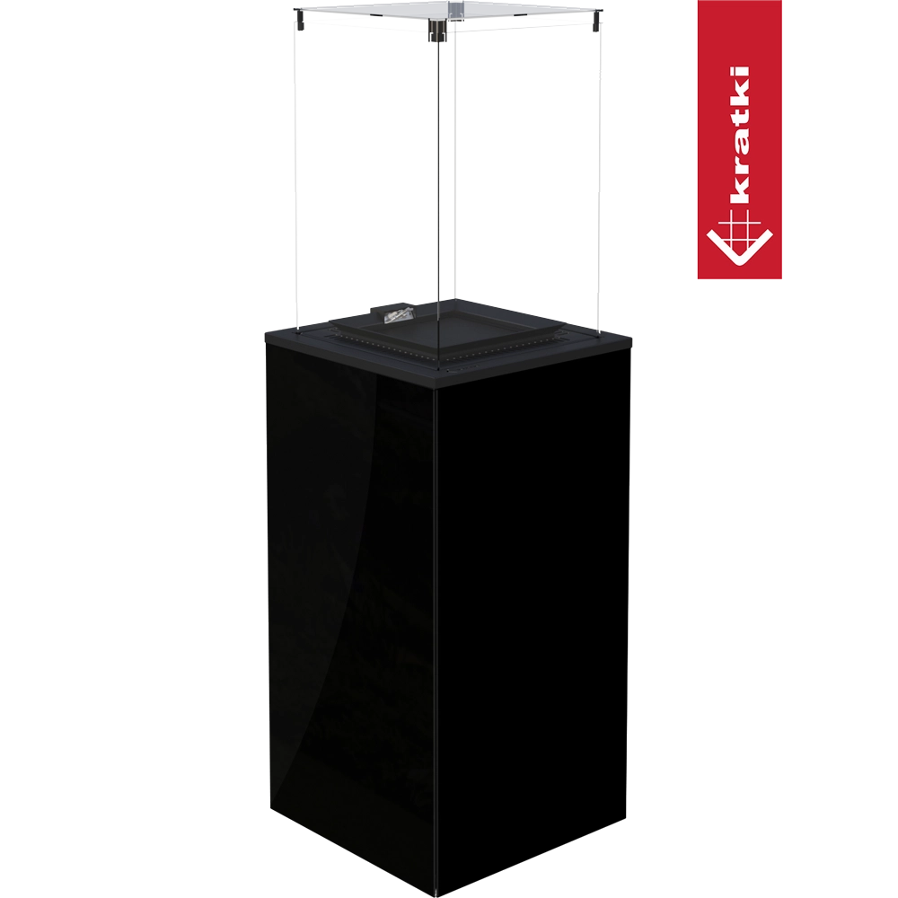 Zwarte hangende haard Kratki Patio Mini met glazen scherm