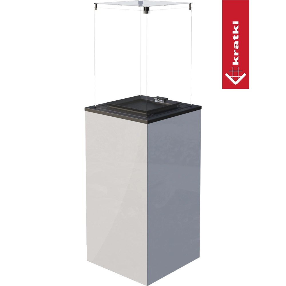 Kratki Patio Mini, hoge rechthoekige haard in wit en grijs op transparante achtergrond