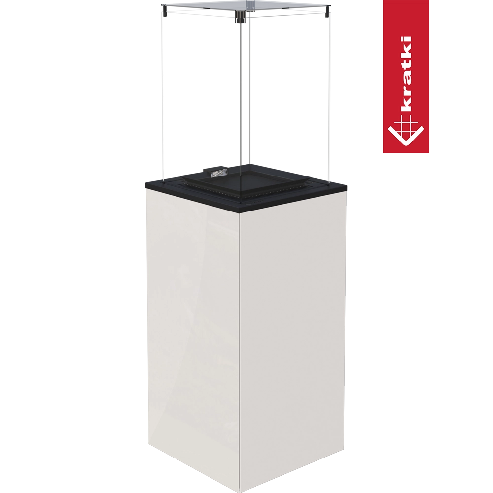 Kratki Patio Mini terrasheater met witte zuil en glazen windscherm
