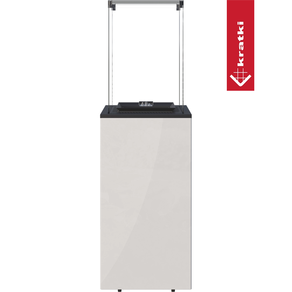 Kratki Patio Mini terrasverwarming met glazen ombouw en rood logo