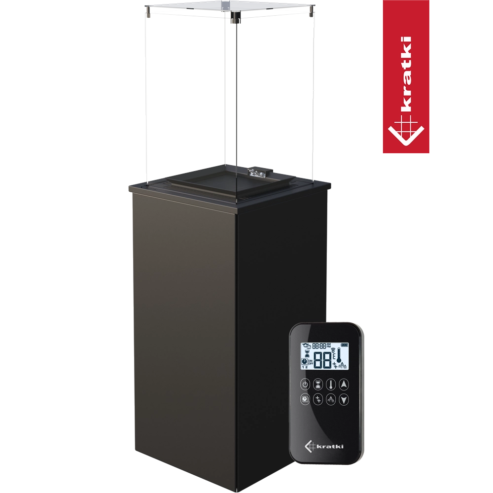 Kratki Patio Mini zwarte terrashaard met glazen scherm en afstandsbediening
