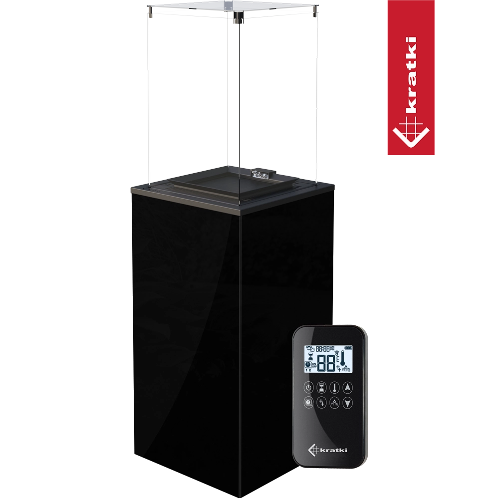 Kratki Patio Mini zwarte terrasverwarmer met afstandsbediening op transparante achtergrond